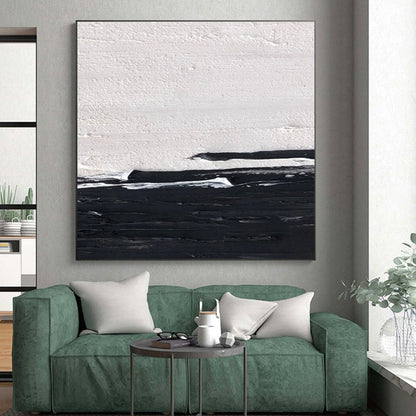Minimalist Canvas Art Black & White Textured Abstract, Handmade Art HS273