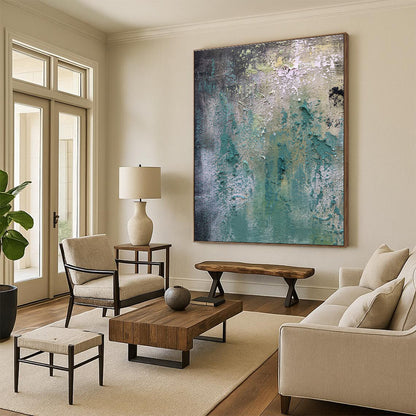 Hand Painted Art with Textured Teal, Gray, Beige - Cool Abstract Paintings for House HS504