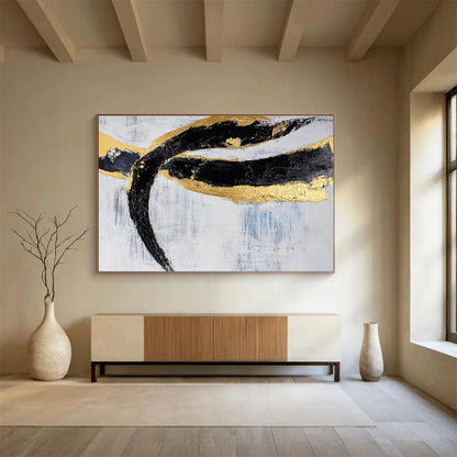 Oversized Canvas Art in Black, Gold, and White Textured Abstract Style WB240