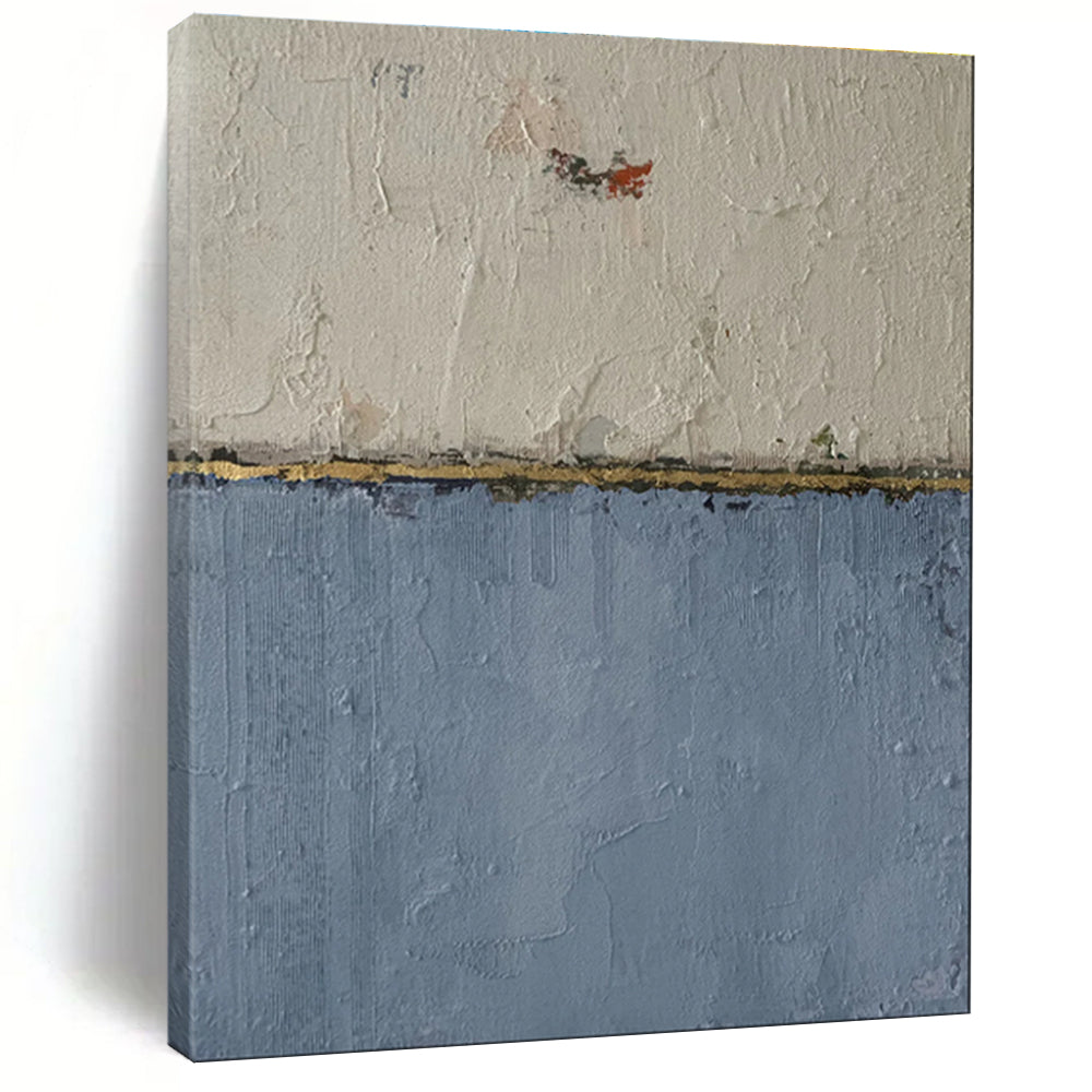 White, Blue, and Gold Textured Abstract Painting For Sale WS509