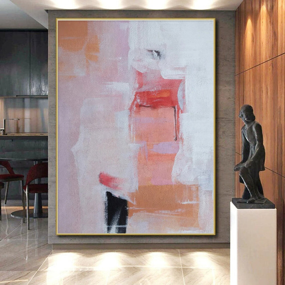 Hand-Painted Pink & Orange Textured Abstract, Acrylic Modern Art Painting HS357