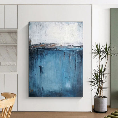Large Size Blue and White Abstract Dripping Seaside Painting For Sale HS094