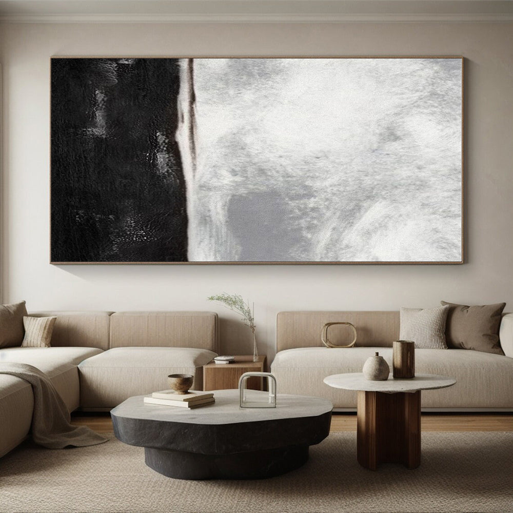 Large Contemporary Wall Art Black and White Textured Abstract Art HS706