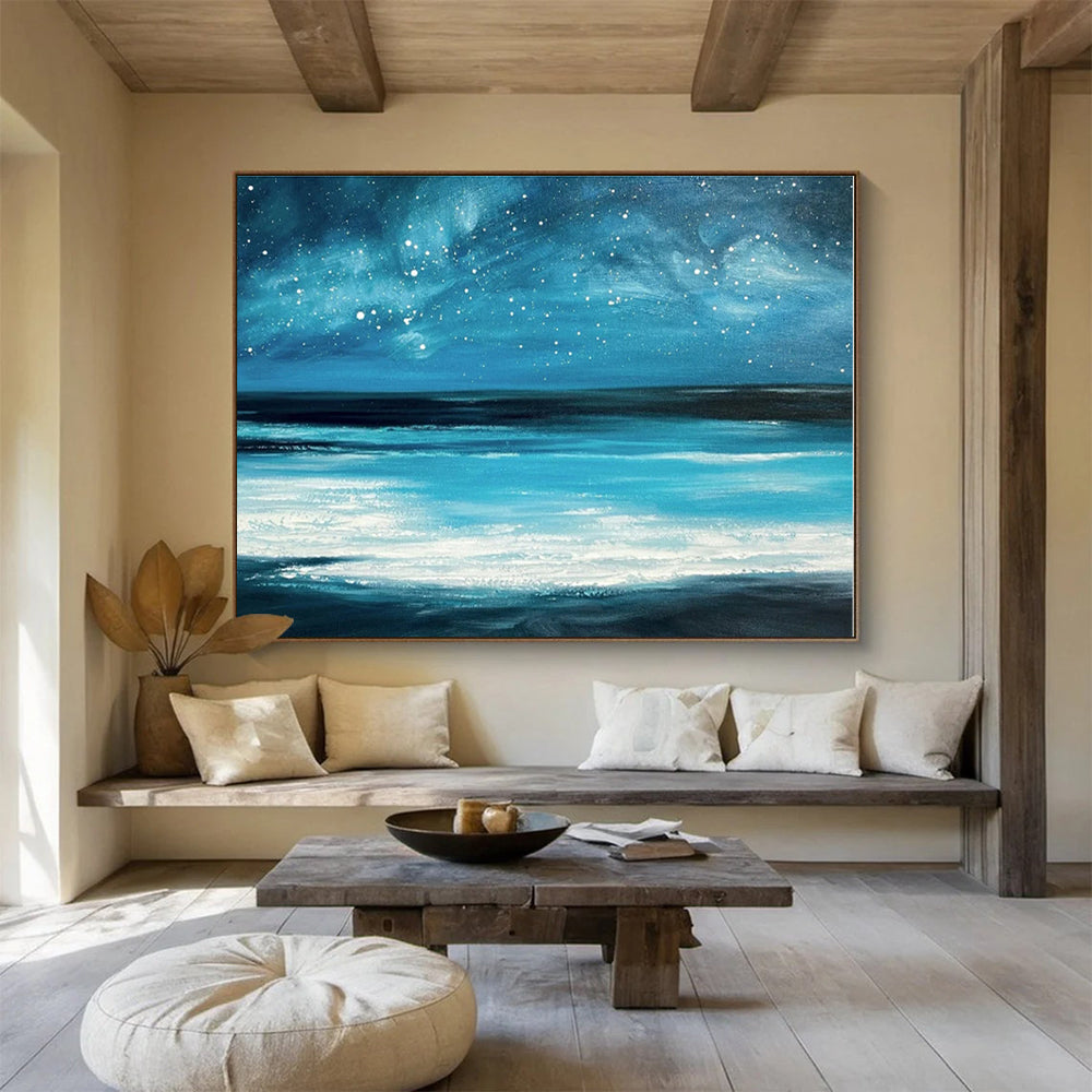 Brown, Gray Abstract Starry Seascape Acrylic Painting WB036