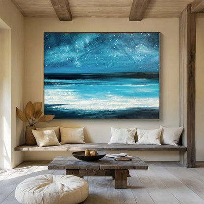 Brown, Gray Abstract Starry Seascape Acrylic Painting WB036