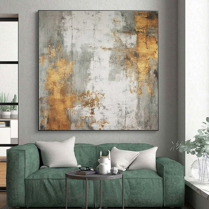 Unique Abstract Art Gold, Gray, and White Textured Abstract Art HS740