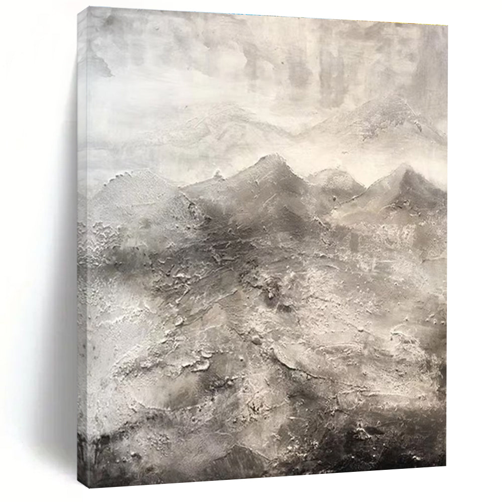 Hand-Painted Gray & White Textured Mountain Abstract, Acrylic Modern Art Painting HS251