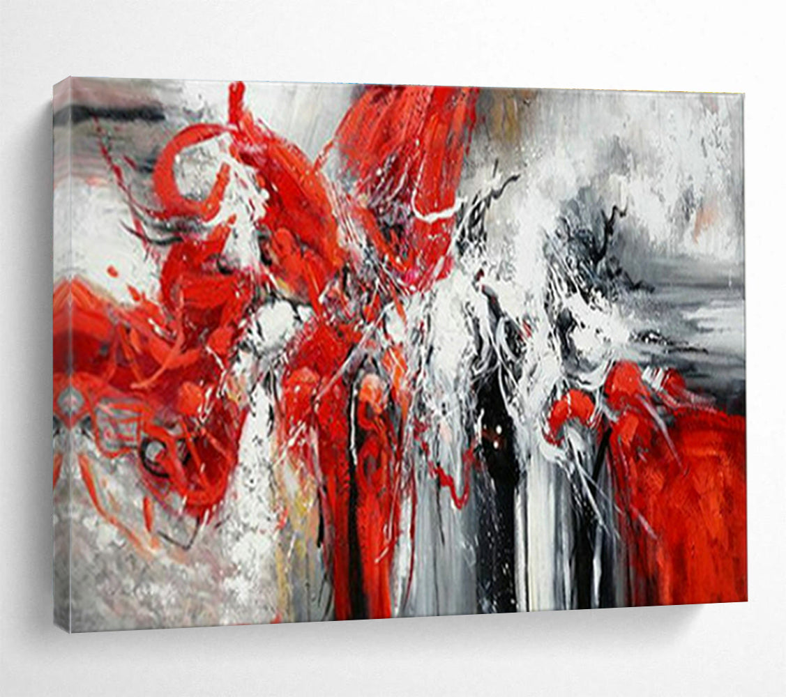 Modern Art Abstract Paintings with Red, White, Black and Gray Colors, Energetic Abstract Theme WB330