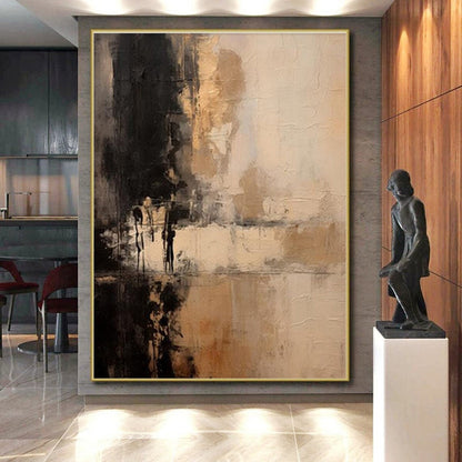 Unique Abstract Art Black & Beige Textured Abstract, Large Contemporary Wall Art HS367