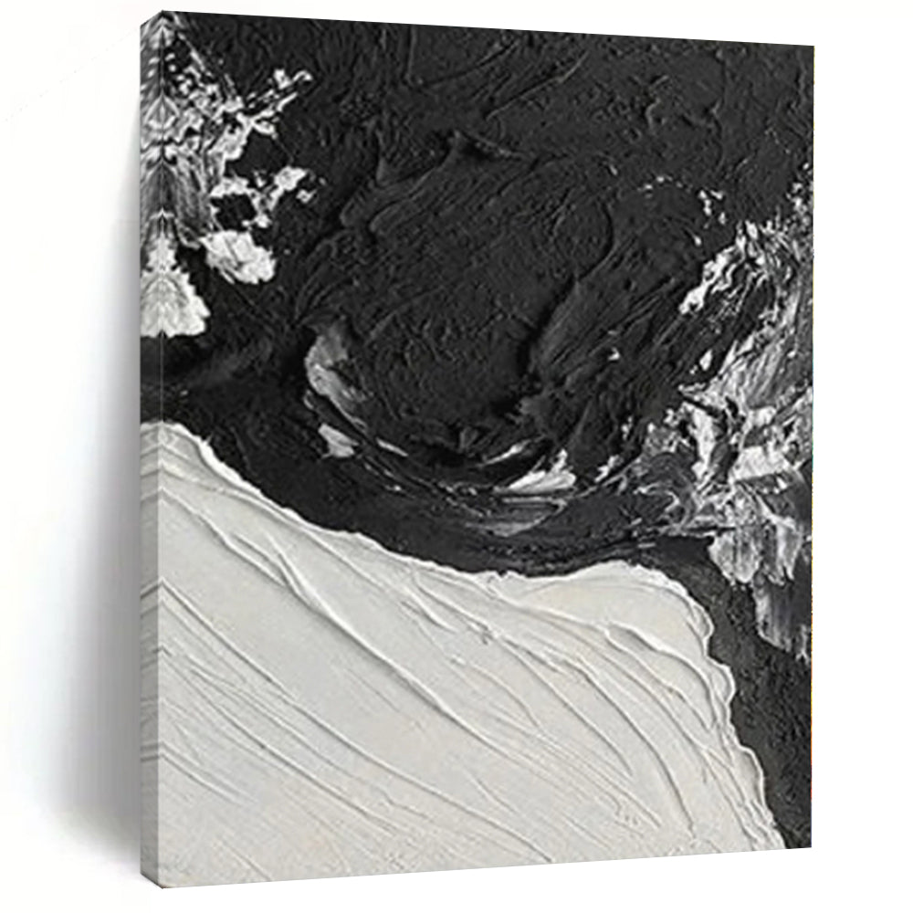 Hand-Painted Black and White Textured Abstract Contrast Painting For Sale HS019