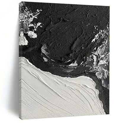 Hand-Painted Black and White Textured Abstract Contrast Painting For Sale HS019