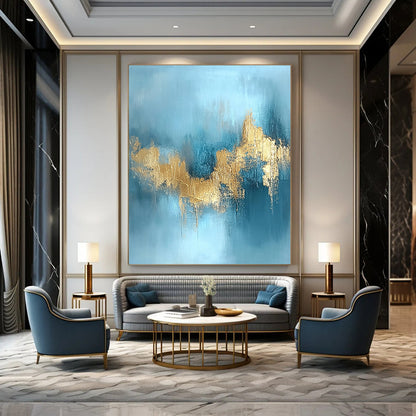Blue, Gold Abstract Textured Art For Living Room and Bedroom WS433