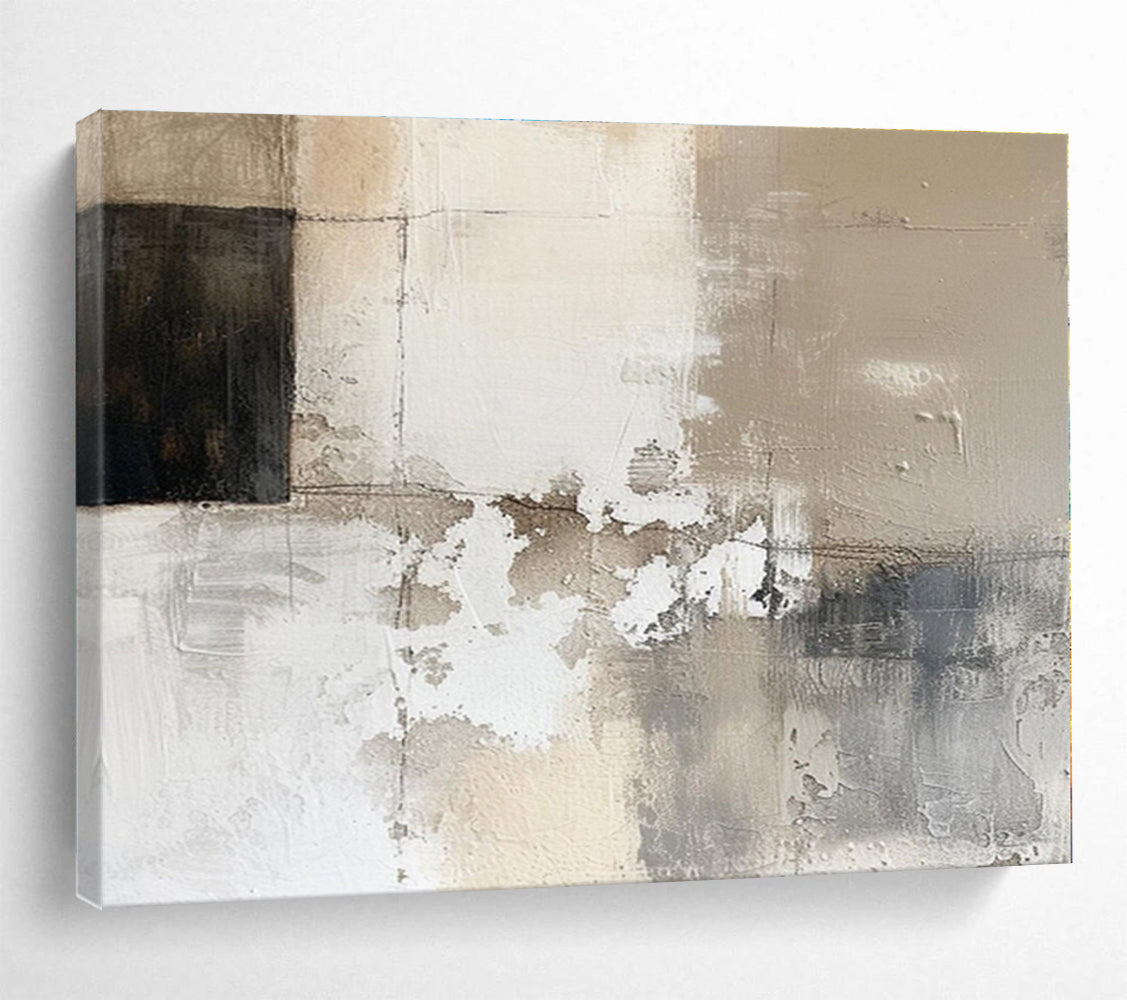 Big Size Beige, Gray and Black Abstract Textured Painting WB111