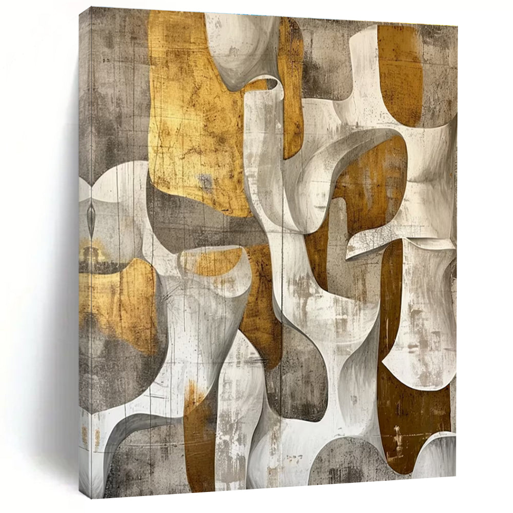 Unique Abstract Art Gray & Gold Organic Shapes, Acrylic Modern Art Painting HS204