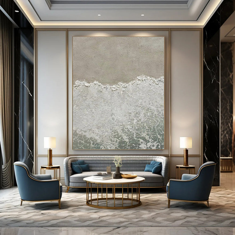 Green, Gold, and Gray Abstract Seaside Painting For Sale Online WS480