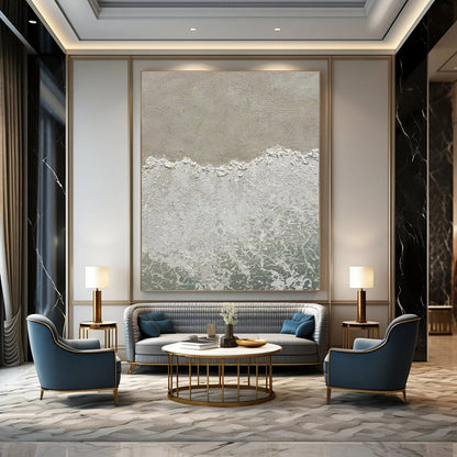 Green, Gold, and Gray Abstract Seaside Painting For Sale Online WS480