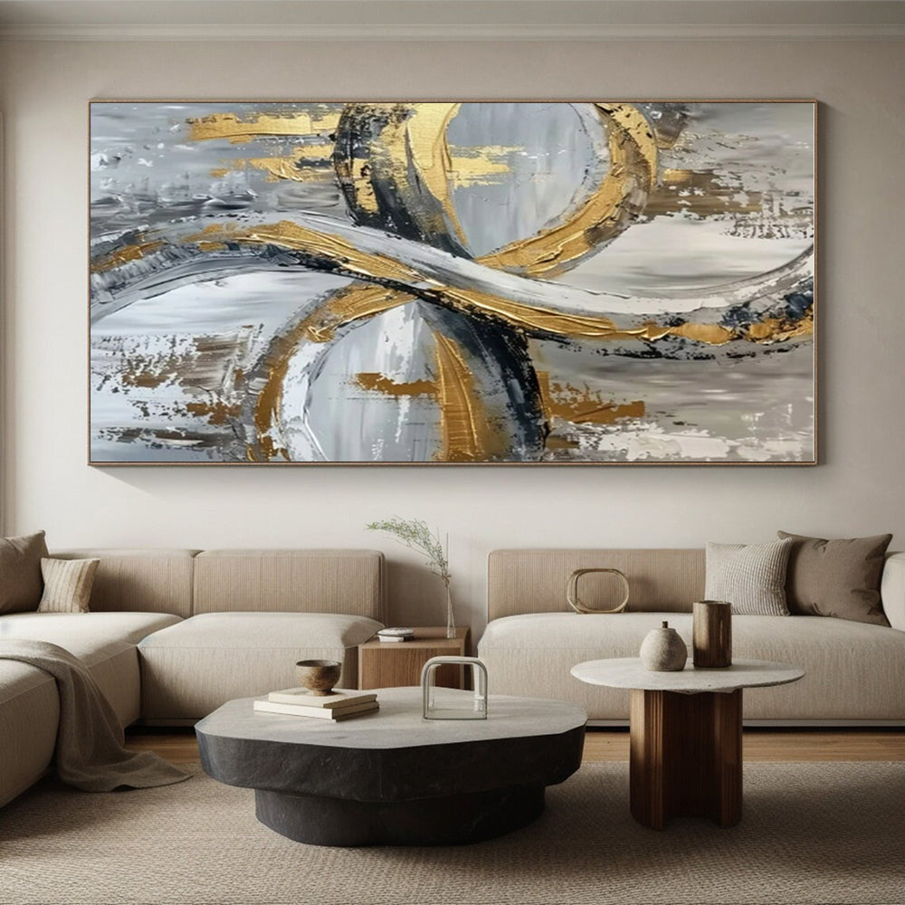 Unique Abstract Art Gold, Gray, and Black Circular Abstract Art HS734