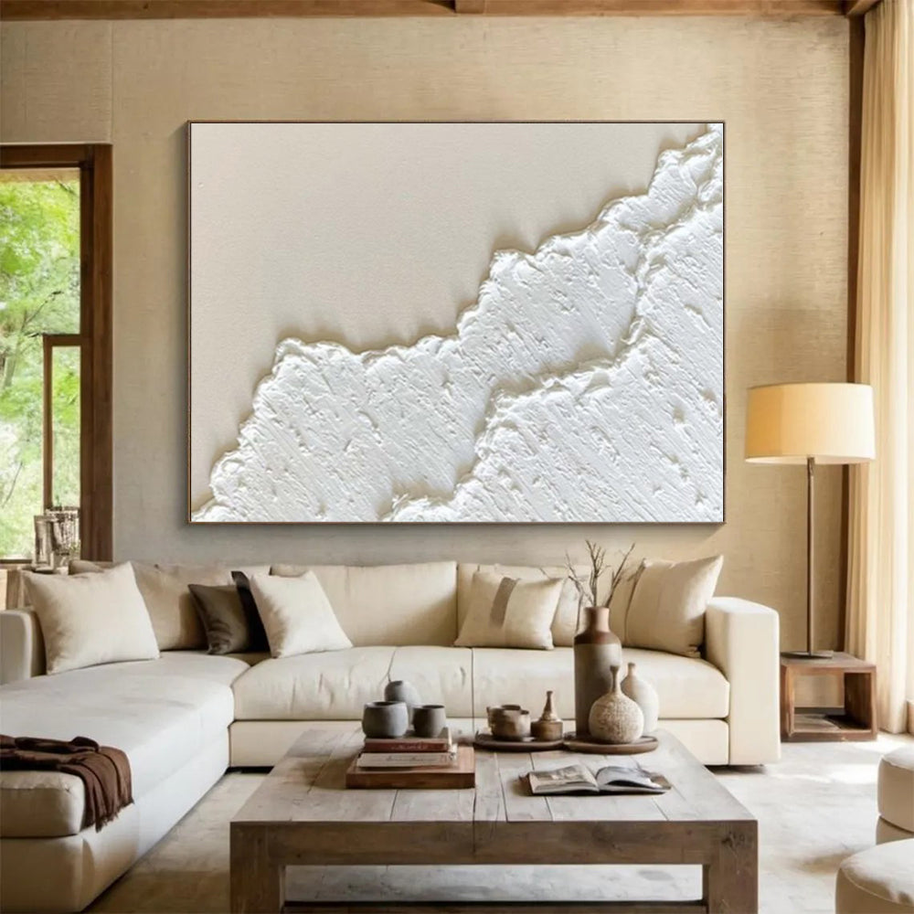 Hand-Painted White Textured Abstract, Acrylic Modern Art Painting HS337