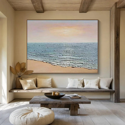 Horizontal Peach and Blue Coastal Abstract Painting WB221