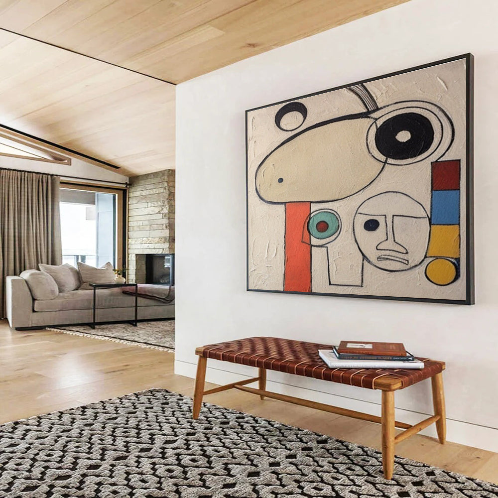 Big Size Beige, Black, and Multicolor Abstract Figurative Art, Abstract Painting WB171