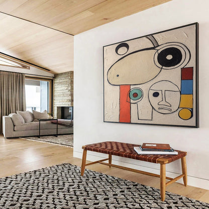 Big Size Beige, Black, and Multicolor Abstract Figurative Art, Abstract Painting WB171