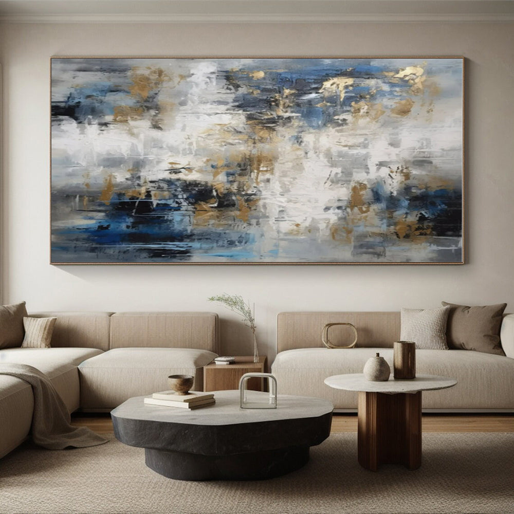 Cool Abstract Paintings Blue, Gray, and Gold Textured Abstract Art HS746