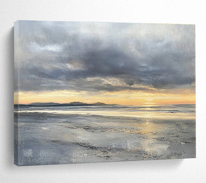 Modern Art Abstract Paintings with Gray, Orange, Yellow and Black Colors, Coastal Sunset Theme WB318