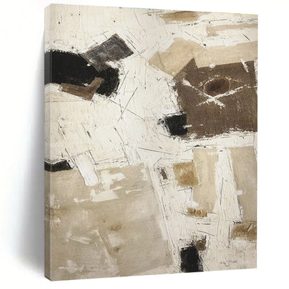 Hand Painted Art Beige & Black Textured Abstract, Acrylic Modern Art Paintings HS320
