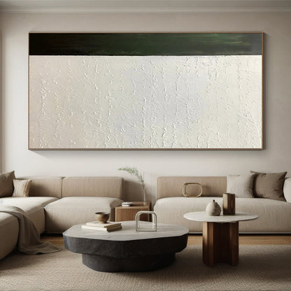 Hand-Painted Green and White Abstract Textured Script Painting For Sale HS041