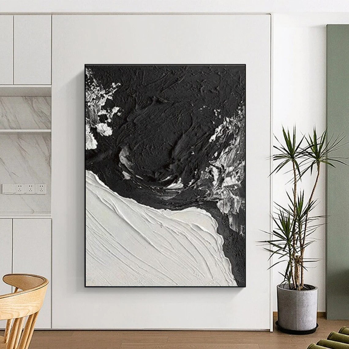 Unique Abstract Art Black and White Textured Abstract Painting HS575