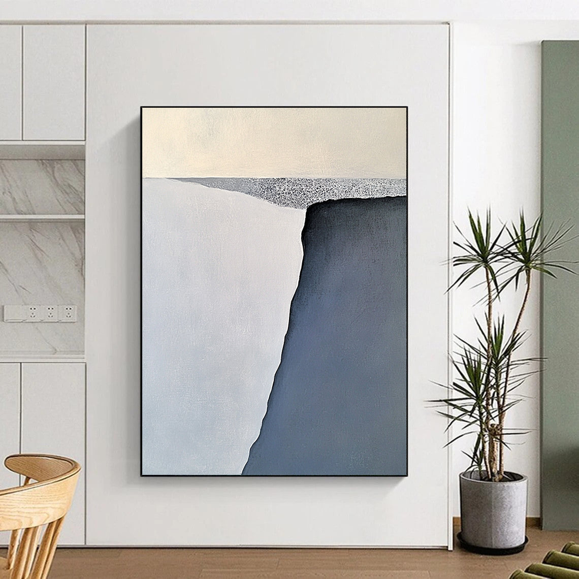 Minimalist Canvas Art Gray and White Abstract Landscape Painting For Sale HS163