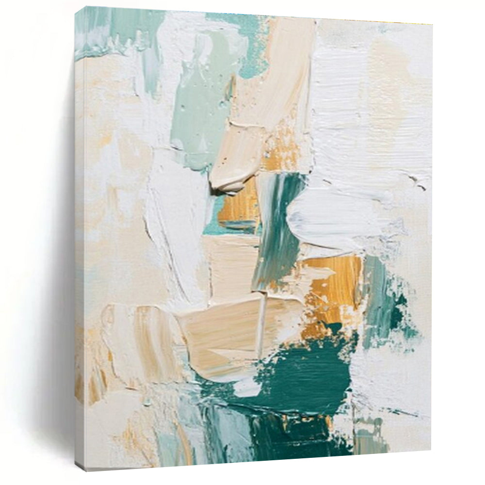 Acrylic Modern Art Paintings Teal, Beige, and Gold Textured Abstract Art HS742