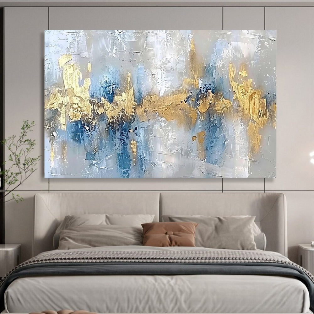 Huge Size Gray, Blue and Gold Abstract Textured Painting WB193