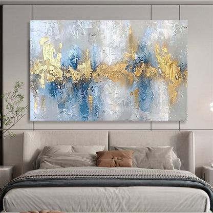 Huge Size Gray, Blue and Gold Abstract Textured Painting WB193