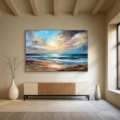 Modern Art Acrylic: Colorful Coastal Sunset Abstract Painting WB368