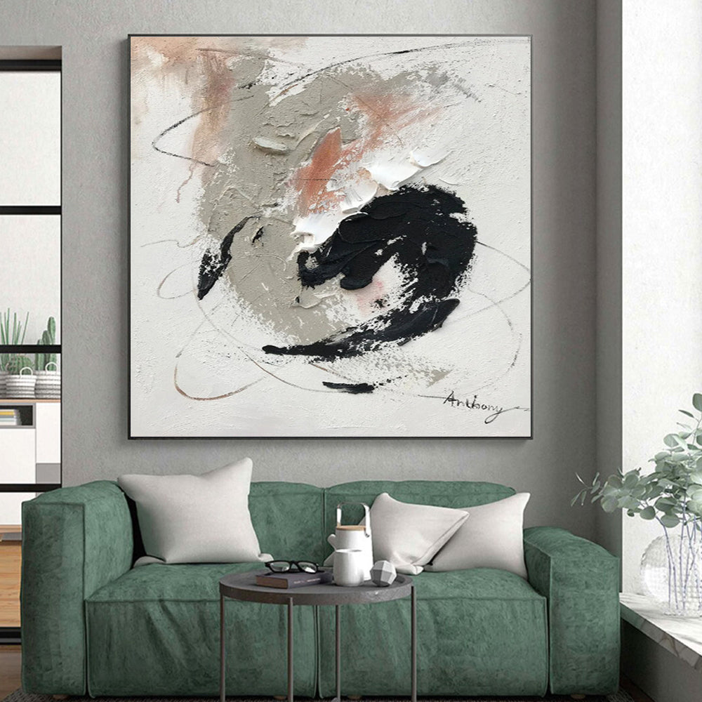 Hand Painted Art with Gray, Black, White and Beige Colors, Textured Abstract Theme HS473