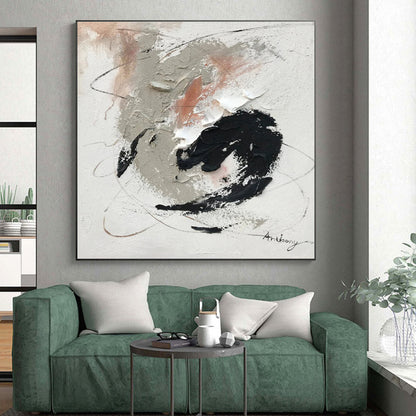 Hand Painted Art with Gray, Black, White and Beige Colors, Textured Abstract Theme HS473
