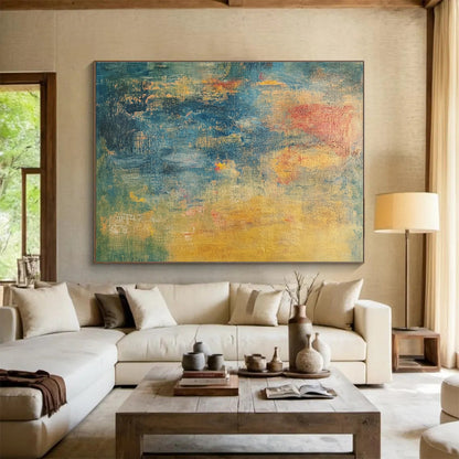 Big Size Blue, Yellow, and Red Abstract Textured Art - Acrylic Painting WB292