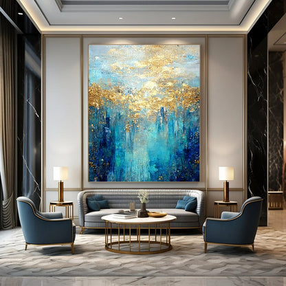 Blue, Gold Abstract Textured Art For Living Room and Bedroom WS444