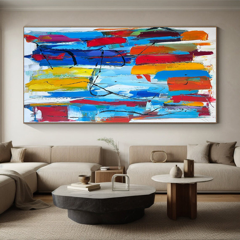 Handmade Art Large Contemporary Wall Art with Multicolor Energetic Shapes - Modern Art Acrylic HS540