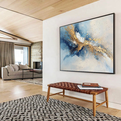 Oversized Canvas Art in Blue, Gold, and White Textured Abstract Style WB264