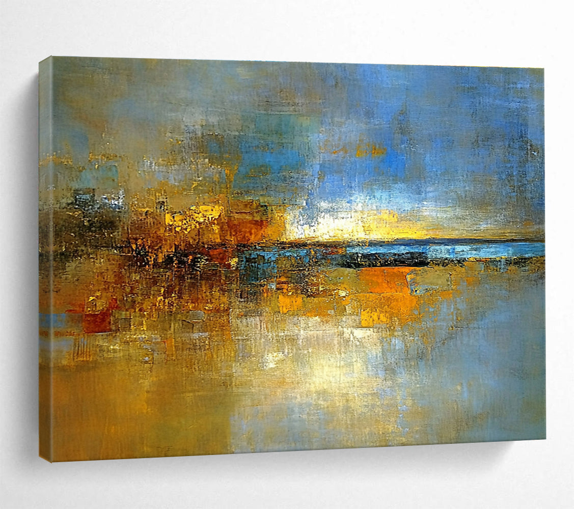 Extra Large Size Blue, Gold, and Multi - Colored Abstract Cityscape - Acrylic Painting WB271
