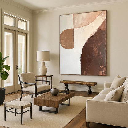 Big Painting Brown, Beige, and White Abstract Organic Shape Painting For Sale HS160