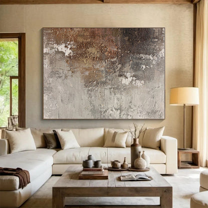 Hand-Painted Brown & Gray Textured Abstract, Acrylic Modern Art Painting HS311
