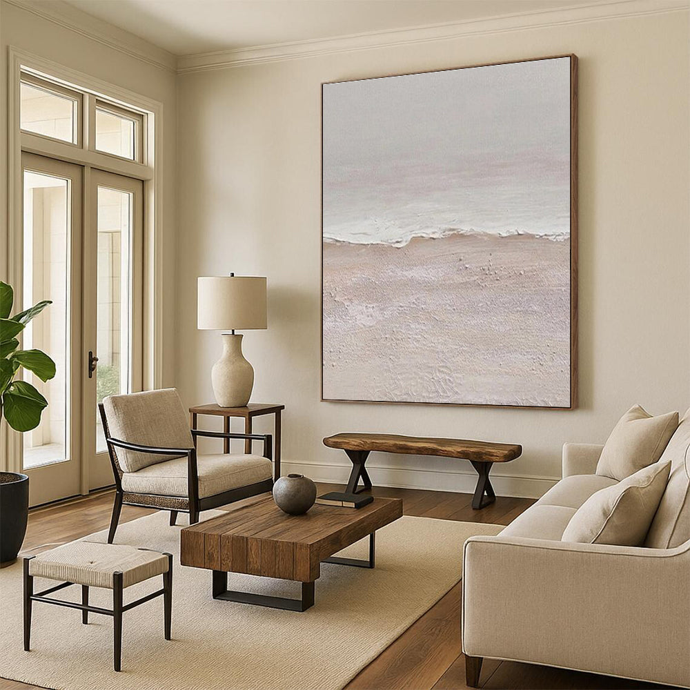 Large Size Textured Neutral Coastal Abstract Art, Cool Abstract Paintings HS550
