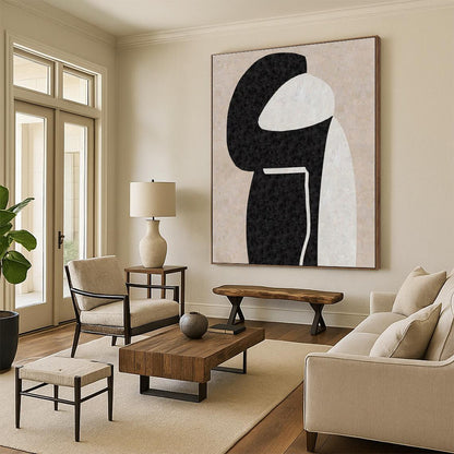 Cool Abstract Paintings Black, Beige, and White Organic Abstract Art HS696