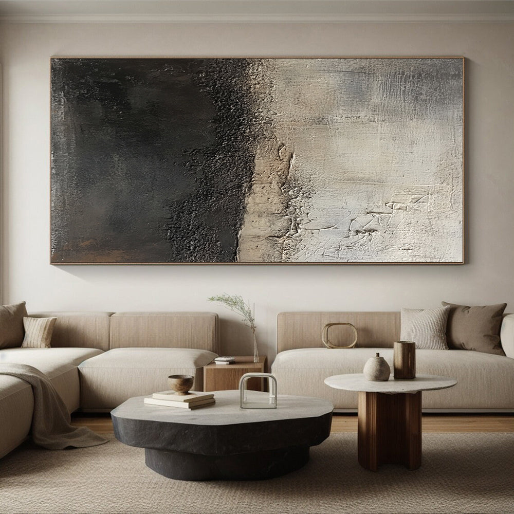 Hand-Painted Black and Gray Textured Abstract Landscape Art HS185