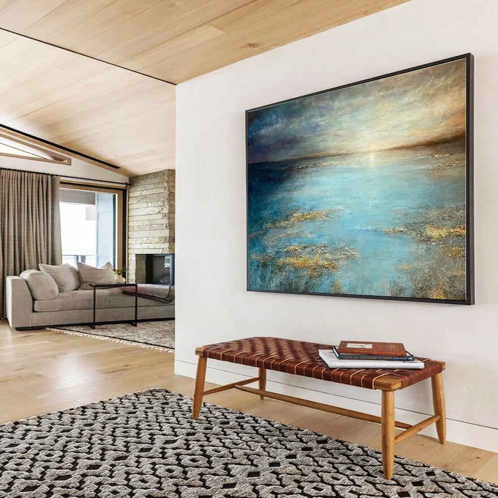 Extra Large Size Blue and Gold Abstract Landscape Painting WB134