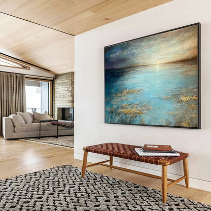 Extra Large Size Blue and Gold Abstract Landscape Painting WB134