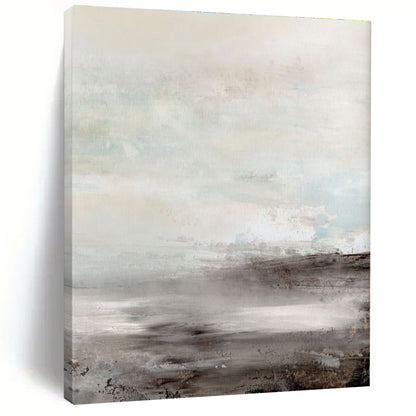 Hand-Painted Gray & Beige Textured Landscape, Large Contemporary Wall Art HS238